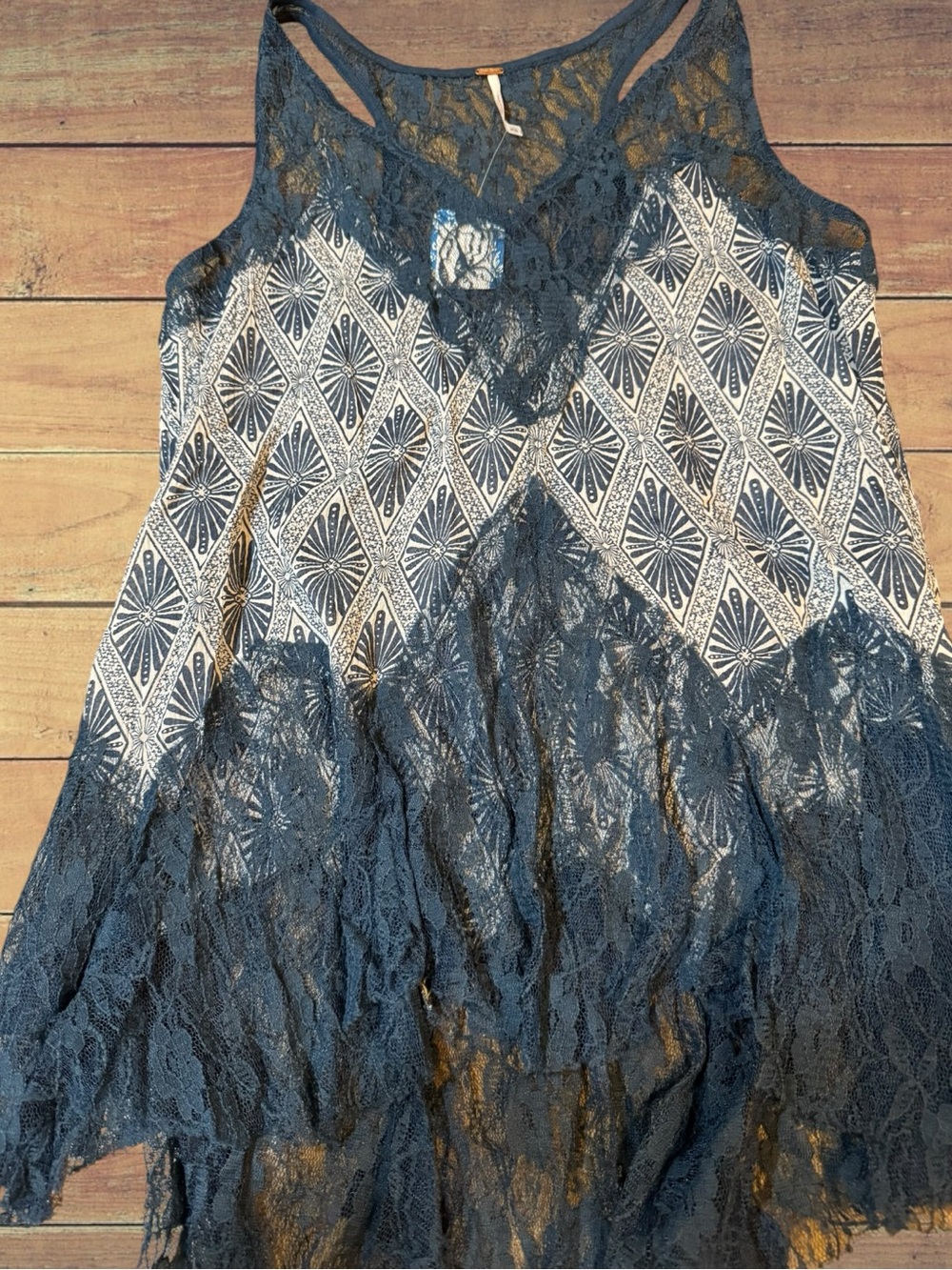Free People Printed Cami Bell Trapeze Tank Top - Boho Lace Tunic NWT Size Small - Picture 6 of 15